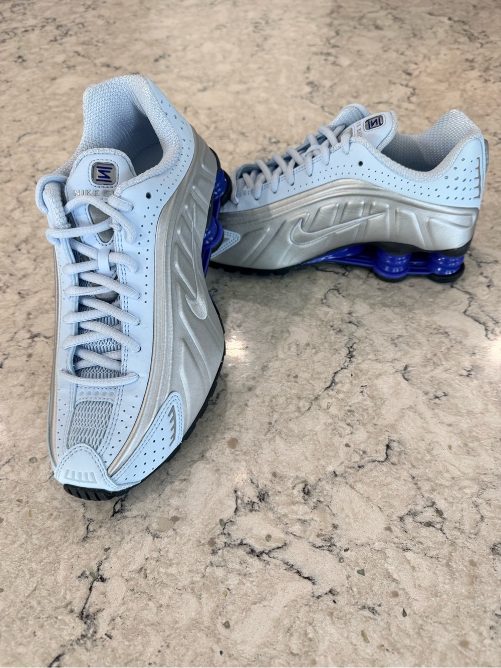 NEW - Size 8W - Nike Shox R4 Blue Tint Racer Blue Metallic Silver - AR3565-402